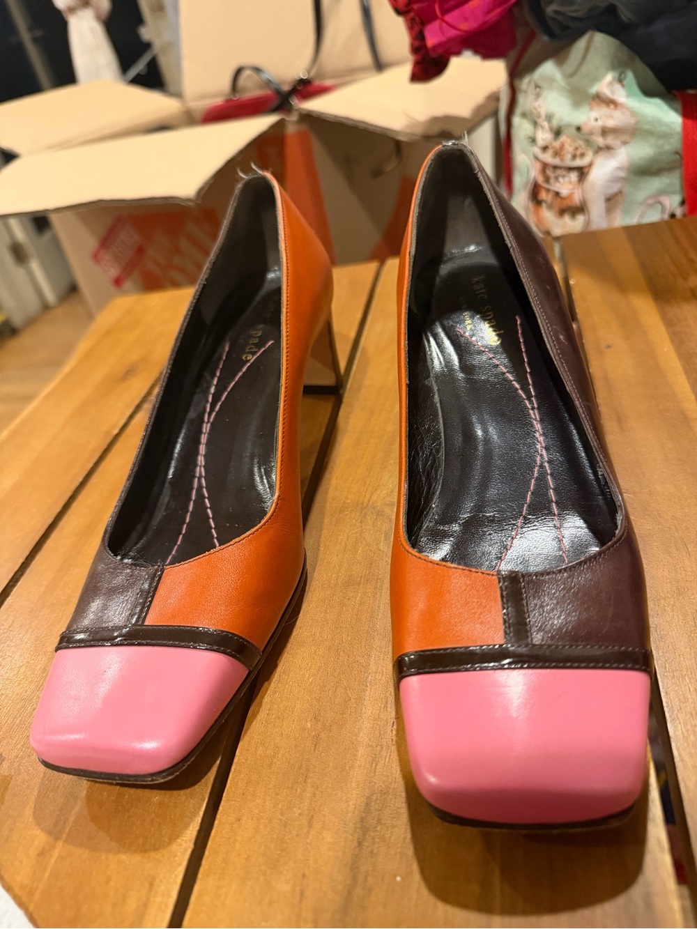 Vintage kate spade Pink, Orange & Brown Leather Colorblock Pumps